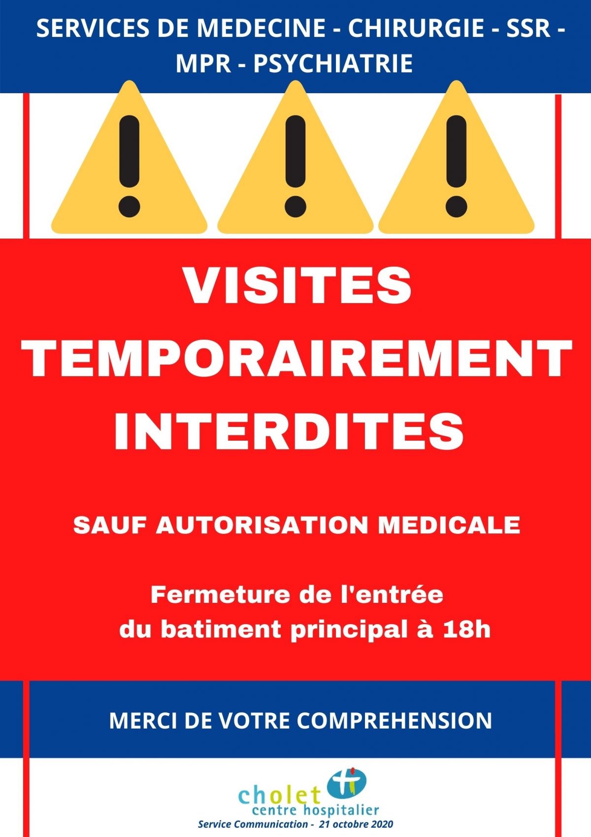 Affiche visite temporairement interdite